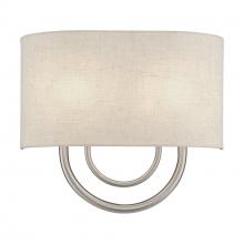  60272-91 - 2 Light Brushed Nickel ADA Sconce with Hand Crafted Oatmeal Fabric Shade with White Fabric Inside