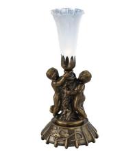  12989 - 12" High White Pond Lily Twin Cherub Mini Lamp