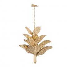  901C12FGN - Banana Leaf 12-Lt Chandelier - French Gold/Natural Seagrass