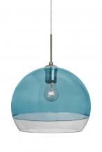  1JT-ALLY12BL-SN - Besa, Ally 12 Cord Pendant, Coral Blue/Clear, Satin Nickel Finish, 1x60W Medium Base