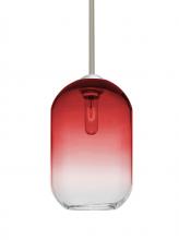  1TT-OMEGA12RD-SN - Besa, Omega 12 Stem Pendant,Red/Clear, Satin Nickel Finish, 1x60W Medium Base