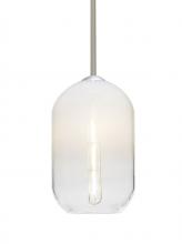  1TT-OMEGA12WH-EDIL-SN - Besa, Omega 12 Stem Pendant, White/Clear, Satin Nickel Finish, 1x4W LED Filament