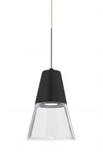  1XT-TIMO6BC-LED-SN - Besa, Timo 6 Cord Pendant,Clear/Black, Satin Nickel Finish, 1x9W LED