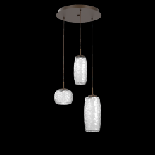  CHB0091-03-FB-C-C01-L1 - Vessel 3pc Round Multi-Pendant-Flat Bronze-Clear Blown Glass-Cloth Braided Cord-LED 2700K