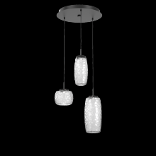  CHB0091-03-MB-C-C01-L1 - Vessel 3pc Round Multi-Pendant-Matte Black-Clear Blown Glass-Cloth Braided Cord-LED 2700K