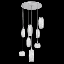  CHB0091-08-CS-C-C01-L1 - Vessel 8pc Round Multi-Pendant-Classic Silver-Clear Blown Glass-Cloth Braided Cord-LED 2700K