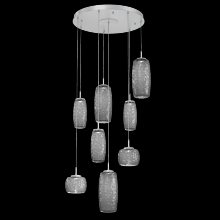  CHB0091-08-CS-S-C01-L1 - Vessel 8pc Round Multi-Pendant-Classic Silver-Smoke Blown Glass-Cloth Braided Cord-LED 2700K