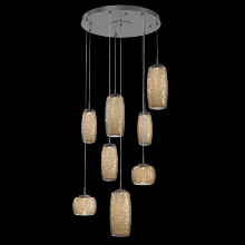  CHB0091-08-GP-B-C01-L1 - Vessel 8pc Round Multi-Pendant-Graphite-Bronze Blown Glass-Cloth Braided Cord-LED 2700K