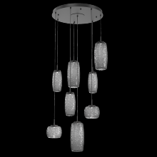  CHB0091-08-MB-S-C01-L3 - Vessel 8pc Round Multi-Pendant-Matte Black-Smoke Blown Glass-Cloth Braided Cord-LED 3000K