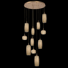  CHB0091-11-NB-B-C01-L1 - Vessel 11pc Round Multi-Pendant-Novel Brass-Bronze Blown Glass-Cloth Braided Cord-LED 2700K