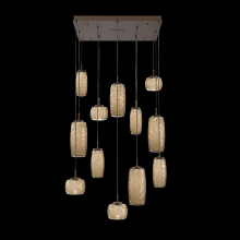  CHB0091-12-FB-B-C01-L3 - Vessel 12pc Square Multi-Pendant-Flat Bronze-Bronze Blown Glass-Cloth Braided Cord-LED 3000K