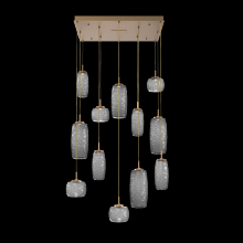  CHB0091-12-NB-S-C01-L1 - Vessel 12pc Square Multi-Pendant-Novel Brass-Smoke Blown Glass-Cloth Braided Cord-LED 2700K