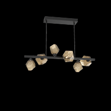  PLB0039-T6-MB-B-001-L1 - Gem 6pc Twisted Branch-Matte Black-Bronze Blown Glass-Threaded Rod Suspension-LED 2700K