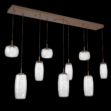  PLB0091-09-BB-C-C01-L3 - Vessel 9pc Linear Multi-Pendant-Burnished Bronze-Clear Blown Glass-Cloth Braided Cord-LED 3000K