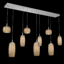  PLB0091-09-CS-B-C01-L3 - Vessel 9pc Linear Multi-Pendant-Classic Silver-Bronze Blown Glass-Cloth Braided Cord-LED 3000K