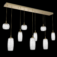  PLB0091-09-GB-C-C01-L1 - Vessel 9pc Linear Multi-Pendant-Gilded Brass-Clear Blown Glass-Cloth Braided Cord-LED 2700K