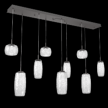  PLB0091-09-GP-C-C01-L3 - Vessel 9pc Linear Multi-Pendant-Graphite-Clear Blown Glass-Cloth Braided Cord-LED 3000K