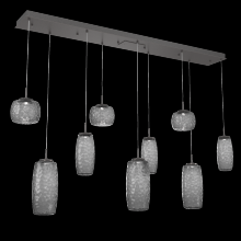  PLB0091-09-GP-S-C01-L1 - Vessel 9pc Linear Multi-Pendant-Graphite-Smoke Blown Glass-Cloth Braided Cord-LED 2700K