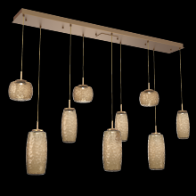  PLB0091-09-NB-B-C01-L1 - Vessel 9pc Linear Multi-Pendant-Novel Brass-Bronze Blown Glass-Cloth Braided Cord-LED 2700K