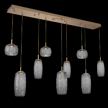  PLB0091-09-NB-S-C01-L3 - Vessel 9pc Linear Multi-Pendant-Novel Brass-Smoke Blown Glass-Cloth Braided Cord-LED 3000K