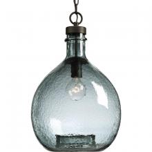  P500064-020 - Zin Collection One-Light Antique Bronze Recycled Blue Textured Glass Global Pendant Light