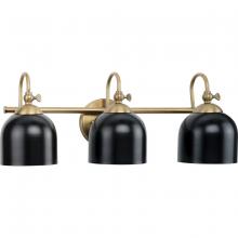  P300383-163 - Dalton Collection Three-Light Farmhouse Vintage Brass Metal Shade Bath Vanity Light