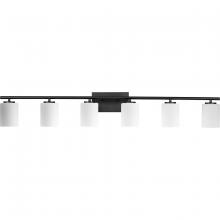  P300385-031 - Replay Collection Six-Light Traditional Textured Black Etched White Glass Bath Vanity Light