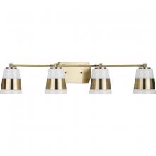  P300445-163 - Haven Collection Four-Light Vintage Brass Opal Glass Luxe Industrial Bath Light