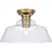  P350227-163 - Singleton Collection One-Light 14" Vintage Brass Farmhouse Medium Semi-Flush Mount Light with Cl