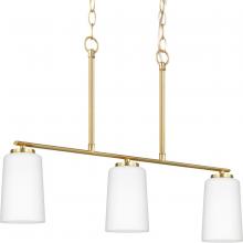  P400348-012 - Adley Collection Three-Light Satin Brass Etched White Glass New Traditional Linear Chandelier