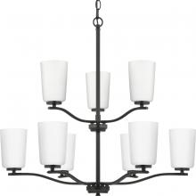  P400351-31M - Adley Collection Nine-Light Matte Black Etched White Glass New Traditional  Chandelier