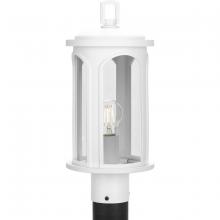  P540033-028 - Gables Collection One-Light Coastal Satin White Clear Glass Outdoor Post Light with DURASHIELD