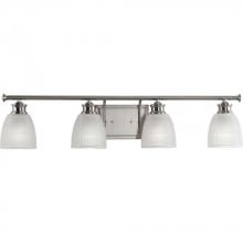 Progress P2118-09 - Lucky Collection Four-Light Brushed Nickel White Prismatic Glass Coastal Bath Vanity Light