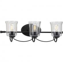  P300255-031 - Bowman Collection Three-Light Matte Black Clear Chiseled Glass Coastal Bath Vanity Light