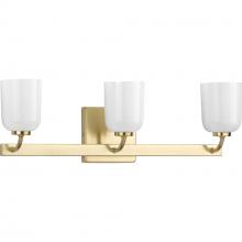  P300282-012 - Moore Collection Three-Light Satin Brass White Opal Glass Luxe Bath Vanity Light