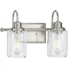  P300321-009 - Aiken Collection Two-Light Brushed Nickel Clear Glass Farmhouse Style Bath Vanity Wall Light