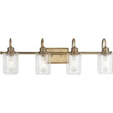 Progress P300323-163 - Aiken Collection Four-Light Vintage Style Brass Clear Glass Farmhouse Style Bath Vanity Wall Light