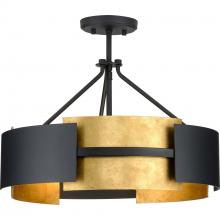  P350203-031 - Lowery Collection Three-Light Textured Black Industrial Luxe Semi-Flush Mount with Distressed Gold L