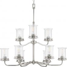  P400208-009 - Winslett Collection Nine-Light Brushed Nickel Clear Seeded Glass Coastal Chandelier Light