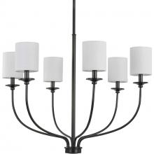  P400227-031 - Bonita Collection Six-Light Matte Black White Linen Fabric Shade Luxe Chandelier Light