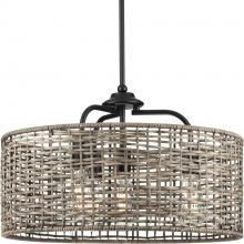  P500308-031 - Lavelle Collection Four-Light Matte Black and Mocha finish Rattan Hanging Pendant Light