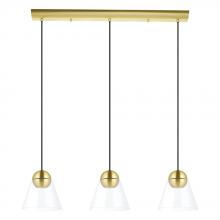  99629A - 3 LT Linear Pendant Brushed Brass Finish With Clear Glass Shade 3-10W GU10 LED Bulb