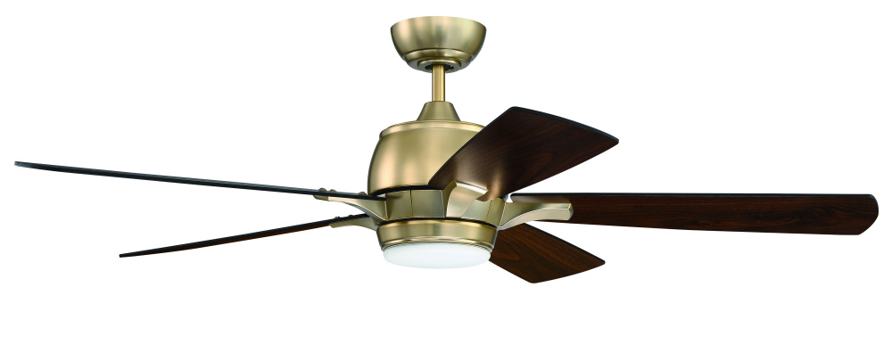 Stellar 52" 5-Blade Ceiling Fan in Satin Brass w/ Flat Black/Walnut Blades; Integrated Light Kit