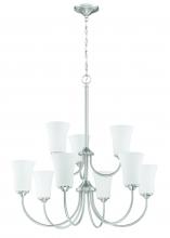  50429-BNK-WG - Gwyneth 9 Light Chandelier in Brushed Polished Nickel (White Glass)