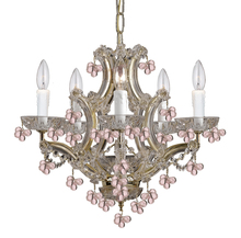  4305-PB-ROSA - 6 Light Polished Brass Youth Mini Chandelier Draped In Murano Beads