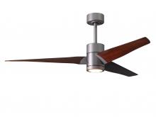  SJ-BN-WN-60 - Super Janet three-blade ceiling fan in Brushed Nickel finish with 60” solid walnut tone blades a