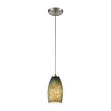  60217/1 - Nature's Collage 1-Light Mini Pendant in Satin Nickel with Feathered Aqua Green and Beige Glass