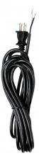  90/2575 - 15 Foot 18/2 SVT 105C Heavy Duty Cord Set; Black Finish; 50 Carton; 2 Prong Molded Plug; Stripped