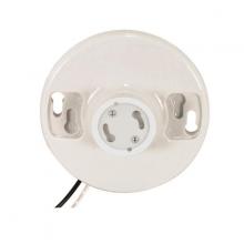  90/2580 - Keyless White Porcelain GU24 Ceiling Receptacle; 6" AWM B/W Leads 105C; 4-3/8" Diameter;