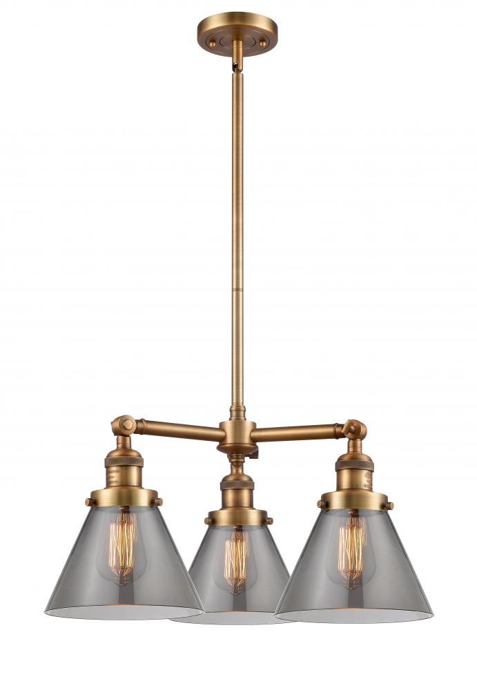 Cone - 3 Light - 22 inch - Brushed Brass - Stem Hung - Chandelier